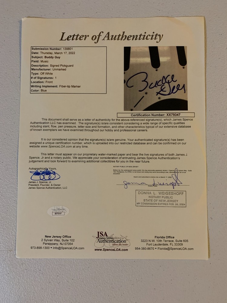 BUDDY GUY Signed Guitar Blues JSA Authentication