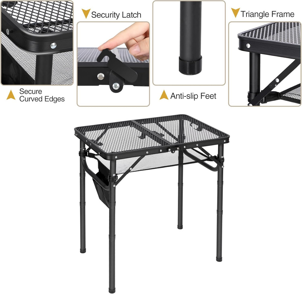 Small Folding Grill Table for Outside, 3 Heights Adjustable Lightweight Portable