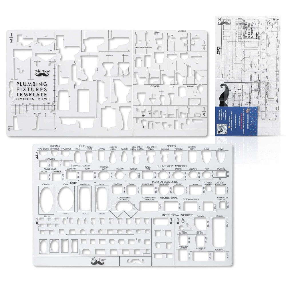 Mr. Pen Plumbing & Bathroom Design Tools - Drafting Ruler Shapes, Stencils &...