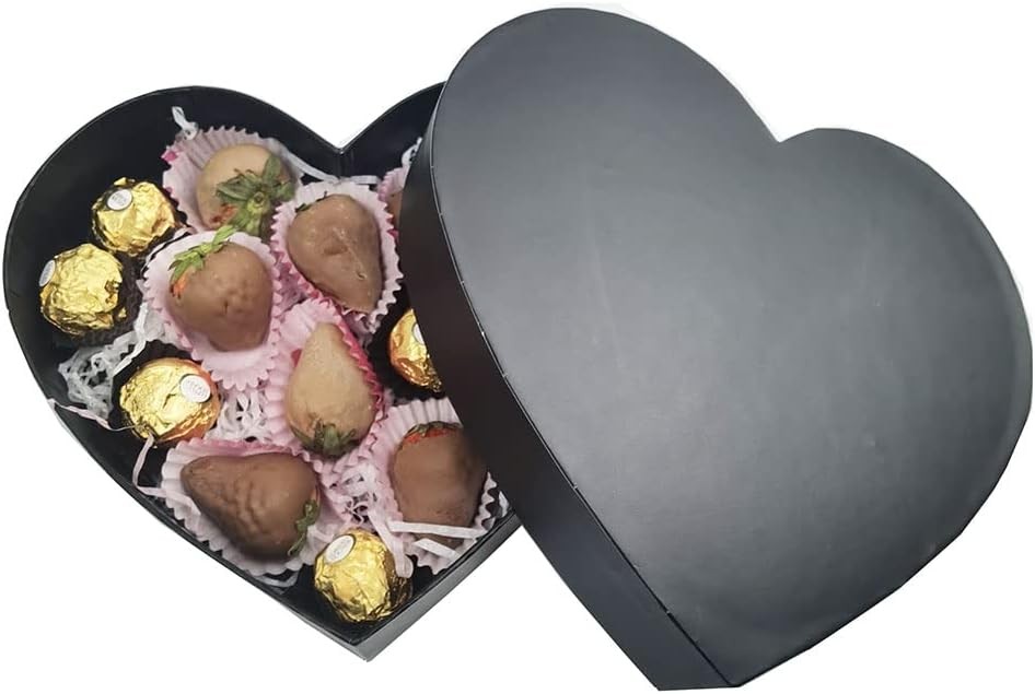 WENPACK Empty Heart Shaped Gift Box Strawberry Packaging (Black)
