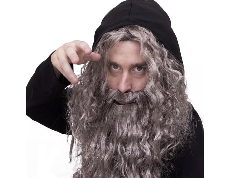 Happy Hippo Long, Gray Wizard Wig and Beard Set: Halloween Costume Wig For Me...