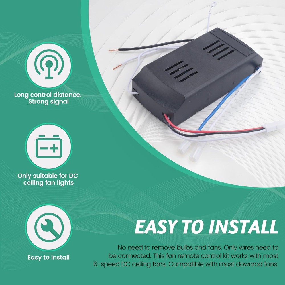 Universal Ceiling Fan Remote Control Kit Replacement, 6-Speed & Timing, Remot...