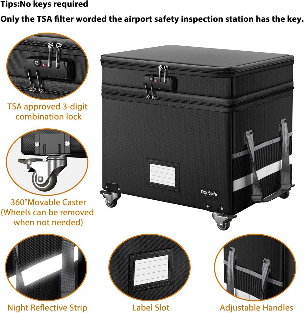 Fireproof Document Box with Lock - Portable 2 Layer File Safe for Home & Office