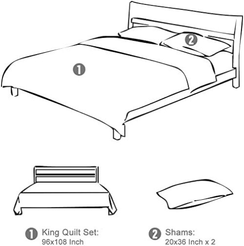 King Quilt Set with Shams - Soft Reversible Bedding