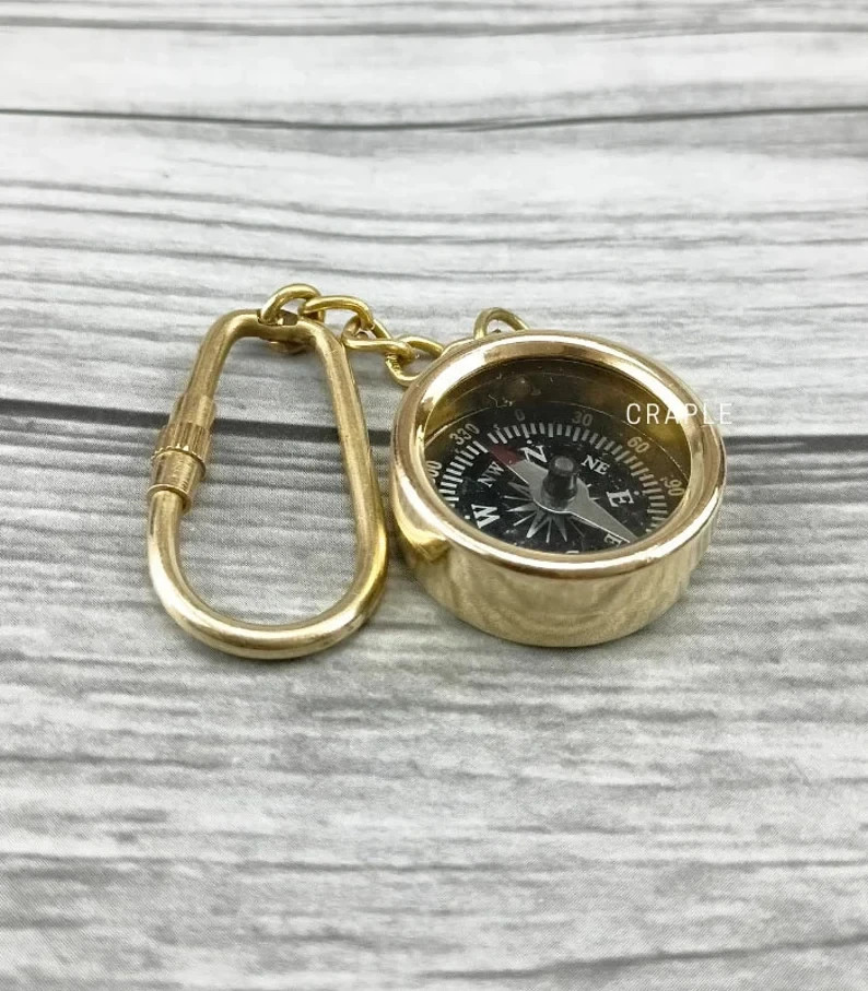 Miniature Working Brass Compass Keychain Handmade Navigation Small Portable Outd
