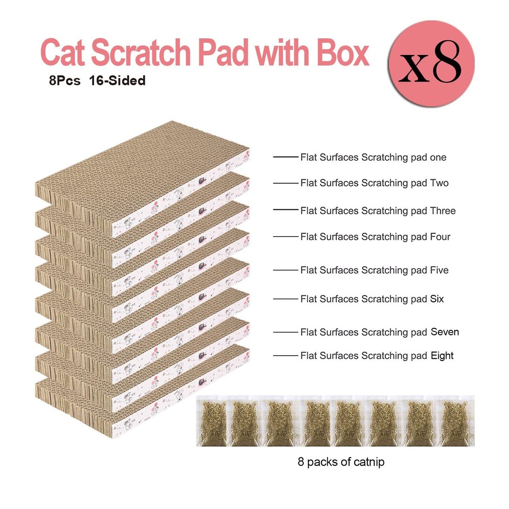 8-Pack Reversible Cat Scratch Pads - Durable Cardboard for Claw Grinding and