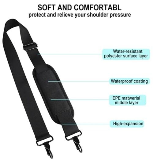 56 inch Shoulder Strap, Universal Adjustable Thick Soft Duffel Bag Black