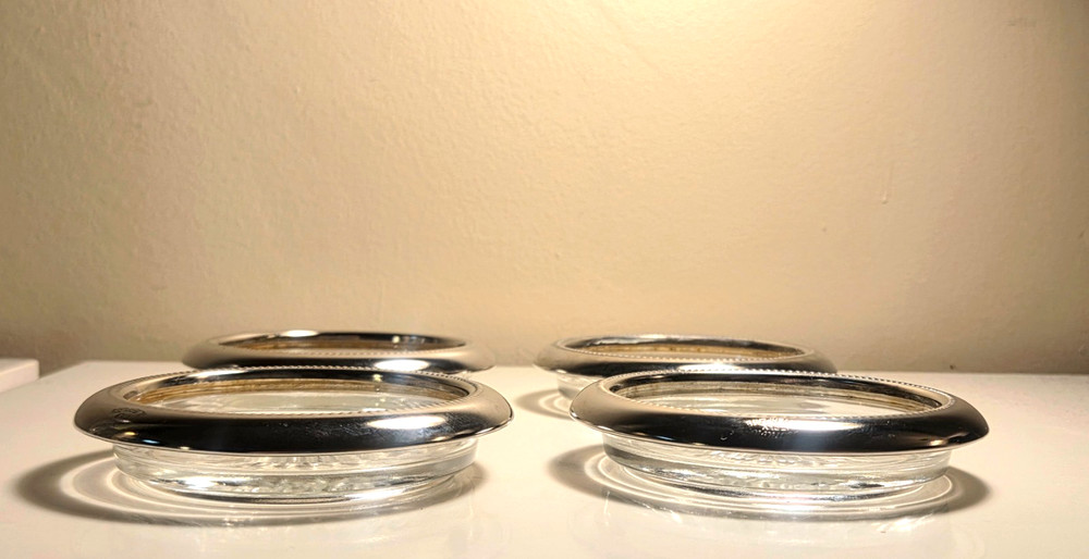 Vintage Silver Plate Coasters With Starburst Pattern MCM