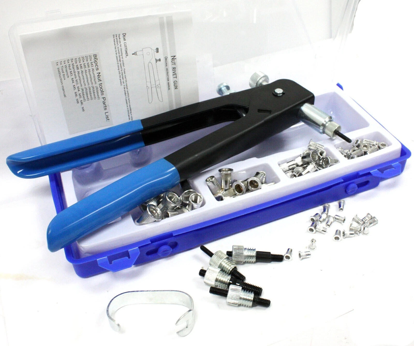 86pc Blind Rivet Nut Threaded Insert Rivet Gun Rivnut Nutsert Riveting Kit M3-M8