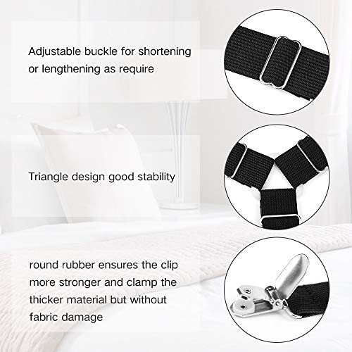 Bed Sheet Fasteners, 4 Pcs Adjustable Triangle Elastic Suspenders Grip