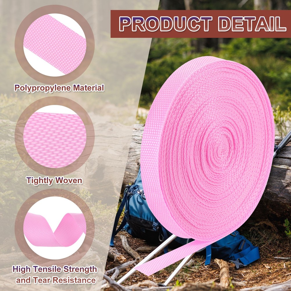 Nylon Webbing Strap, 22 Yards x 3/4" Polypropylene Flat Webbing Strap (Pink)