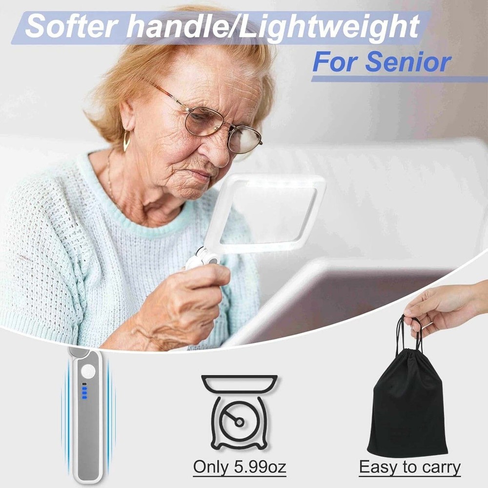 Rechargeable Rectangular Magnifier 4x 10 Led Light Touch Control For Needlework