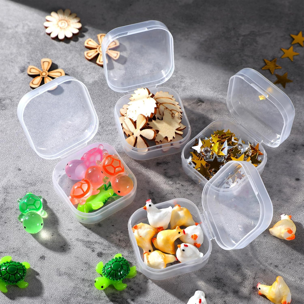 6 Pack Small Plastic Flip Lid Container Mini Plastic Clear Beads Storage Contain