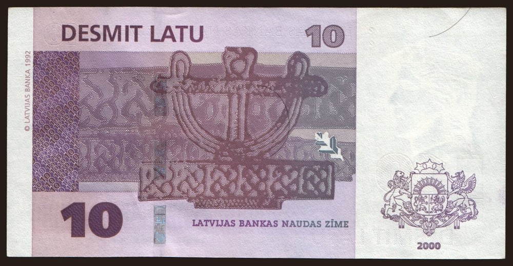 Latvia - 2000 - 10 Latu - "VF+" #CO2954