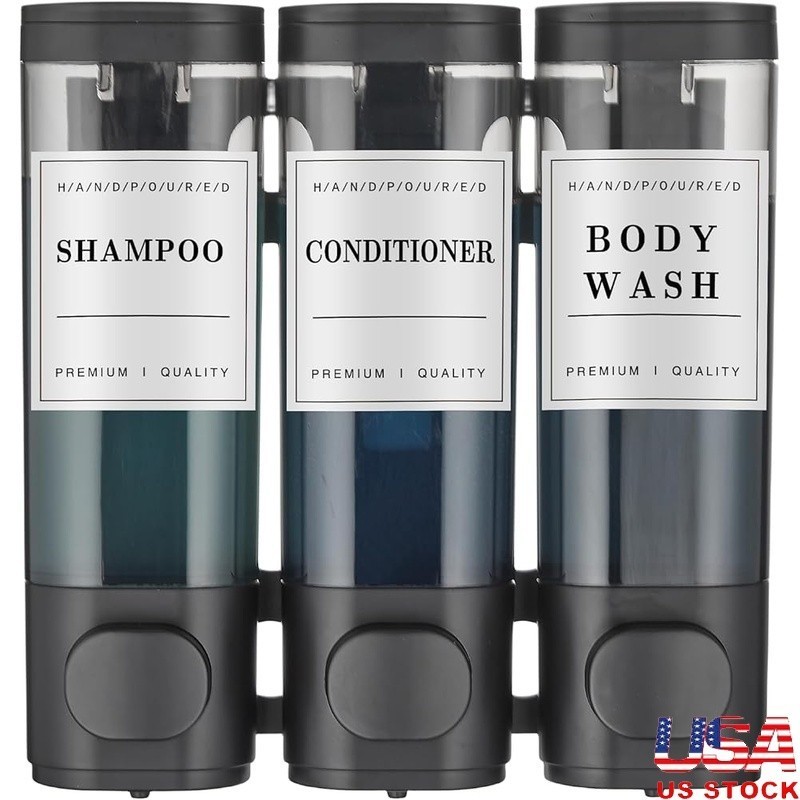 Wall Mounted Shower Soap Dispenser 3 Chamber No Drill High Capacity Easy Install