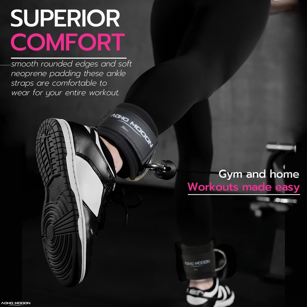 AOHO MOOON Ankle Strap for Cable Machine Attachments, gym Pair, Black - Pair