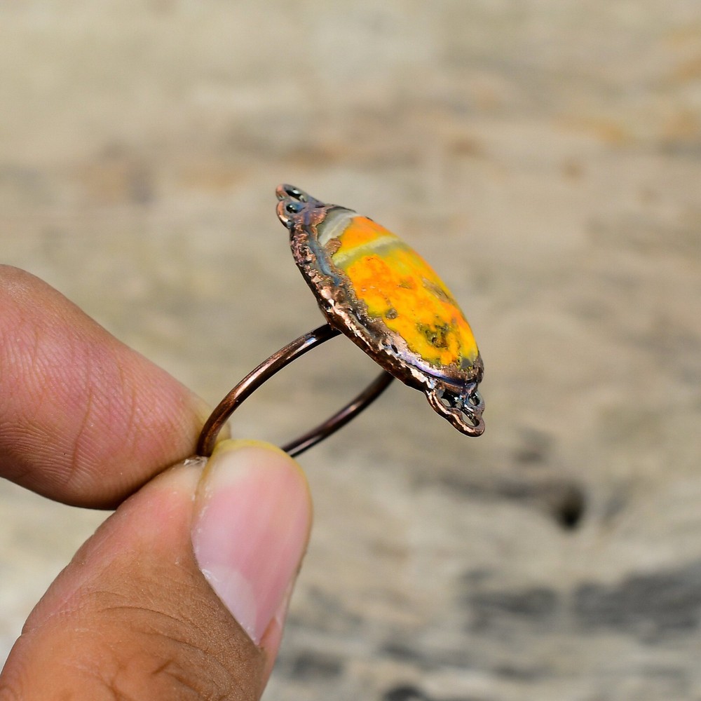 Gift Electroformed Adjustable Ring Size Adjustable Copper Bumble Bee Jasper
