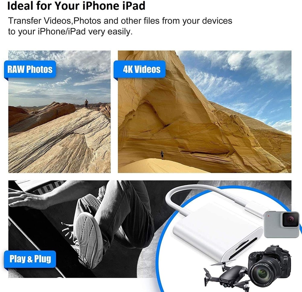 Apple MFi Certified Lightning to SD Card Camera Reader for iPhone iPad Dual C,..
