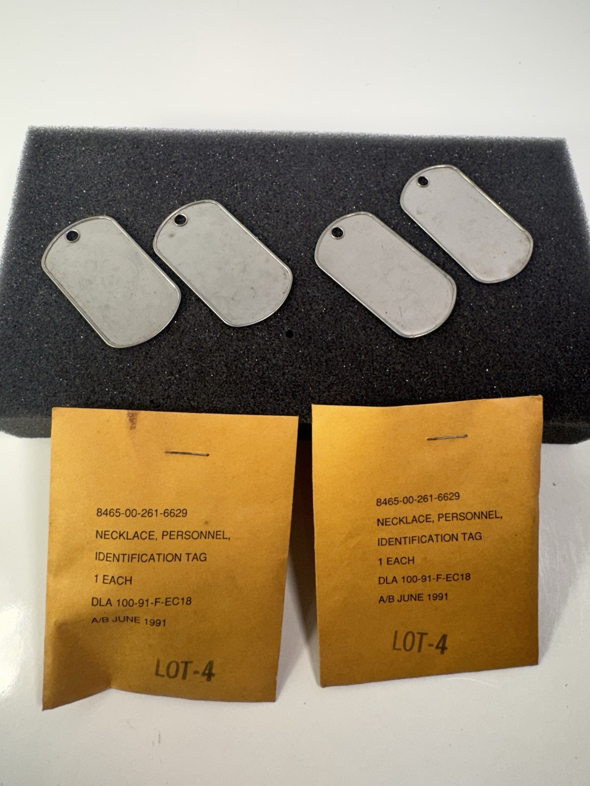 Vintage 1991 Unused Military Dog Tags Set of 2 New Unopened Chains In Package