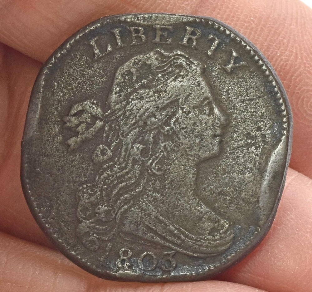 RAW 1803 Draped Bust Large Cent bent edges but sharp easy to read details