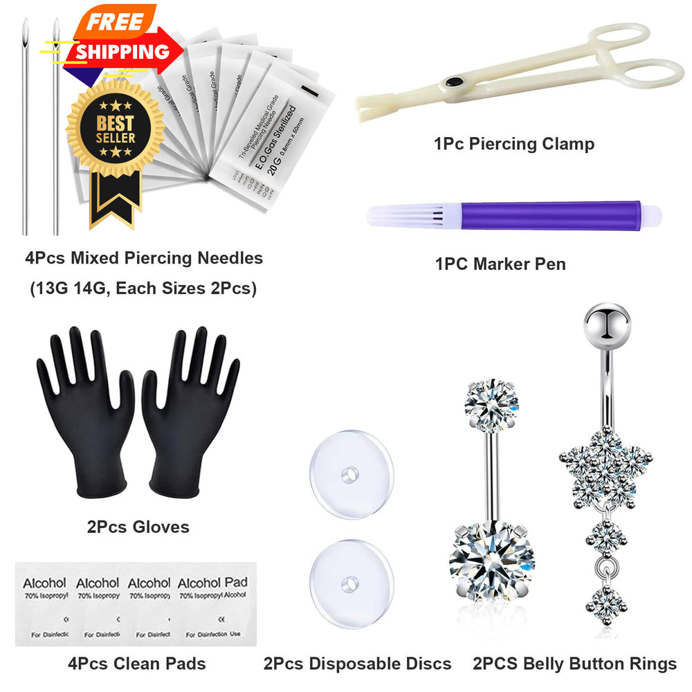 judero Belly Piercing Kit 16Pcs Button -16pcs