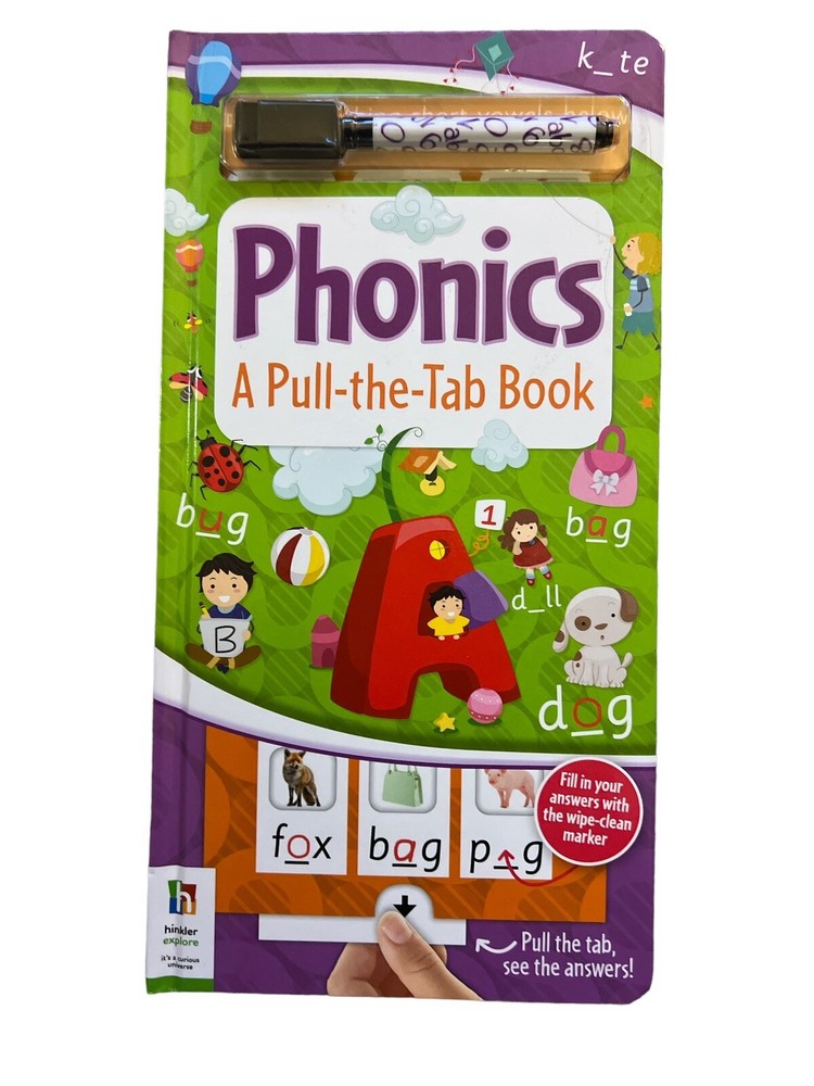 4 Kid Learning Book Math,reading Phonics Times Table Pull The Tab & Wipe Clean