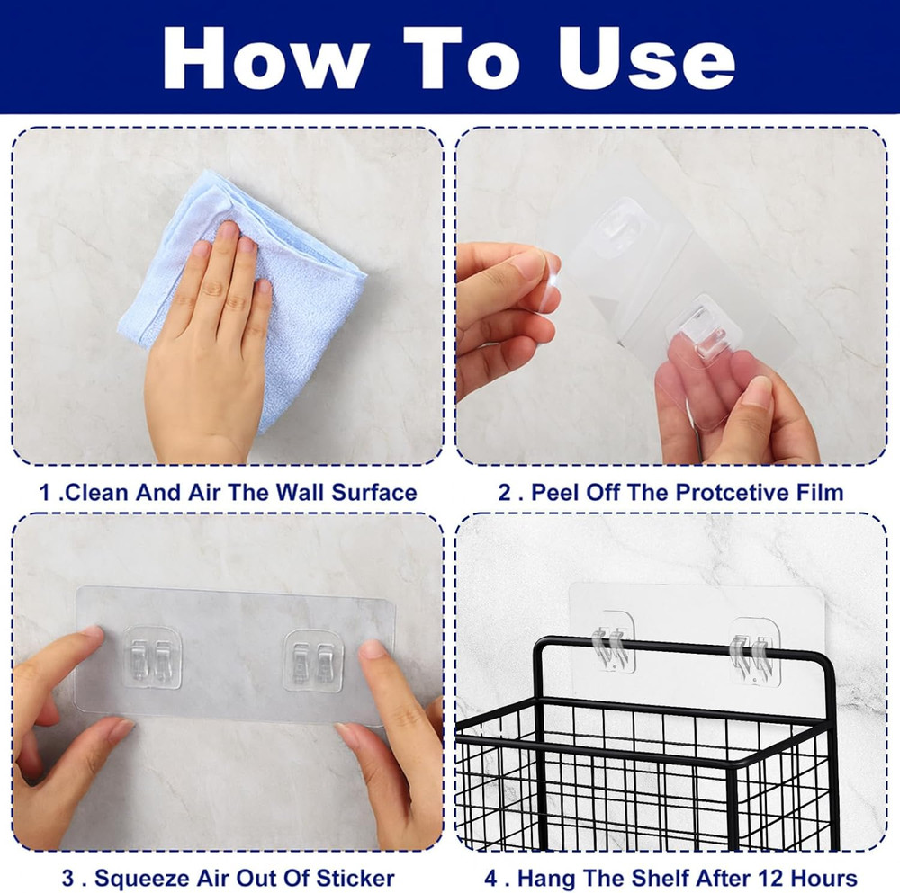 8 Pack Shower Caddy Adhesive Replacement, No Drilling Wall Mount Hook Strong ...