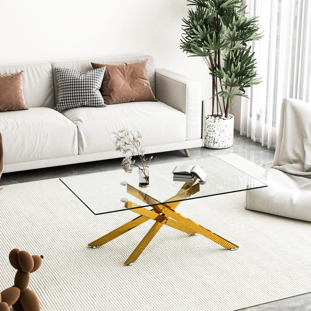 39.4" Rectangular Clear Tempered Glass Coffee Table Living Cocktail Centre Table