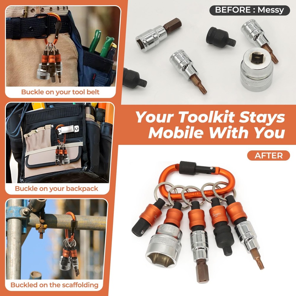 3PCS 3/8" Socket Holder Keychain Set,Drive Quick-Release Organizer with Locki...