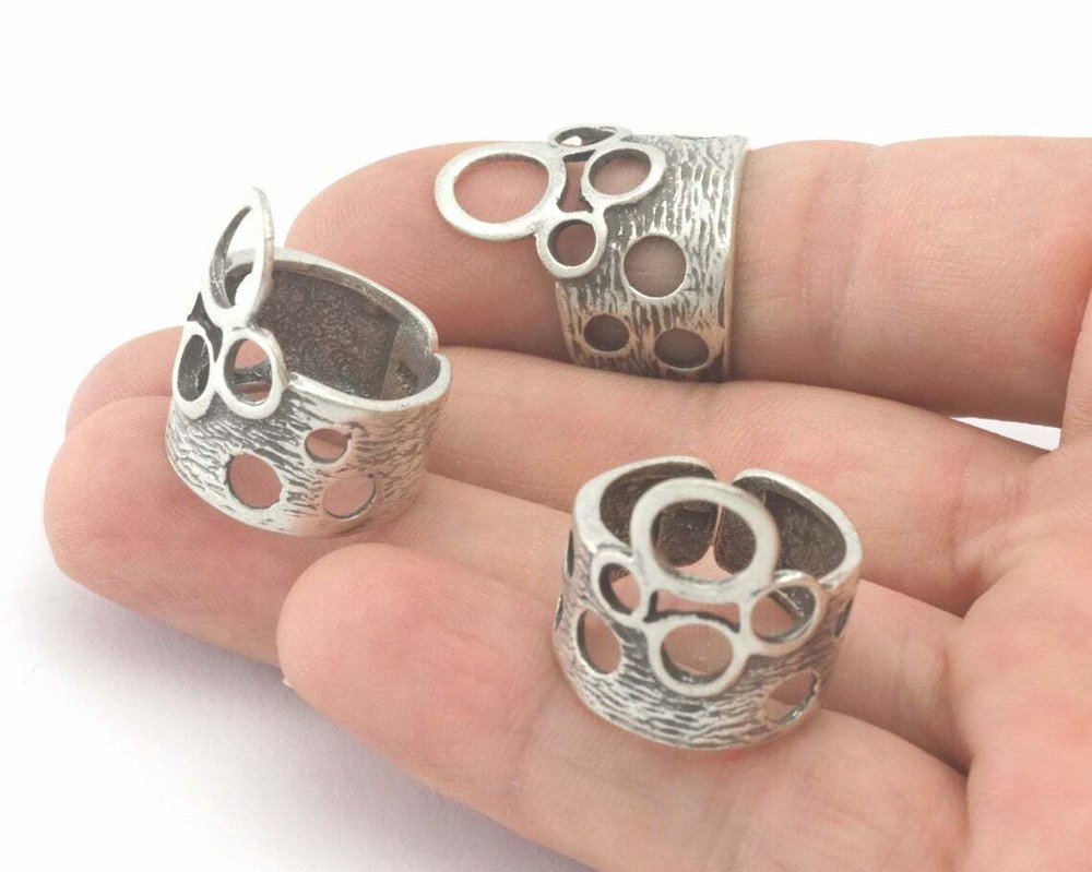 Brushed Circles Statement Adjustable Ring Antique Silver brass 6 - 9US 4336