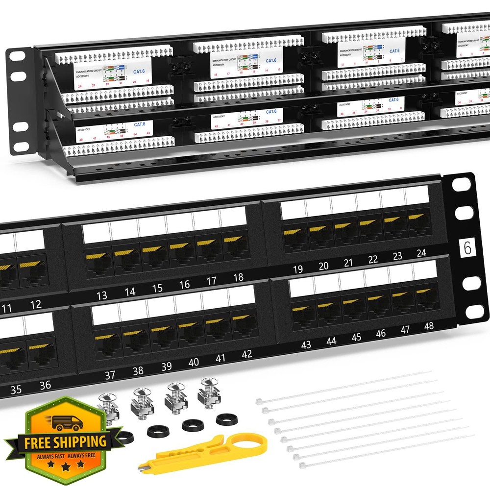 AMPCOM CAT6 48 Ports Patch Panel, 19" Rack Mount, 2U, Gold Plated