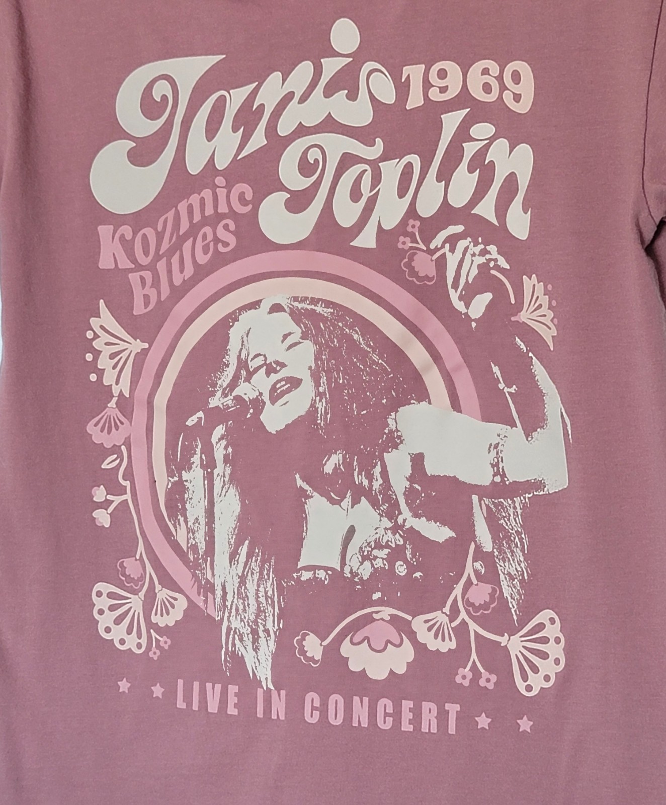 Janis Joplin Kozmic Blues 1969 Live Concern Graphic T-Shirt Youth Size: L(10-12)