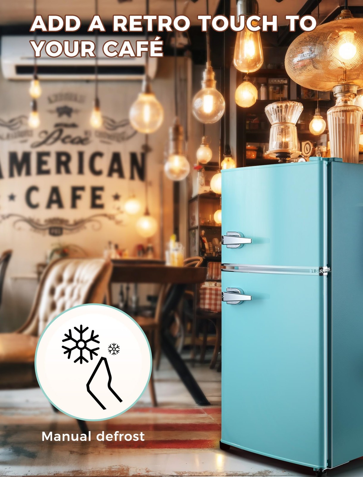 3.2 CuFt Retro Double Door Fridge Freezer 7 Temp Settings Blue