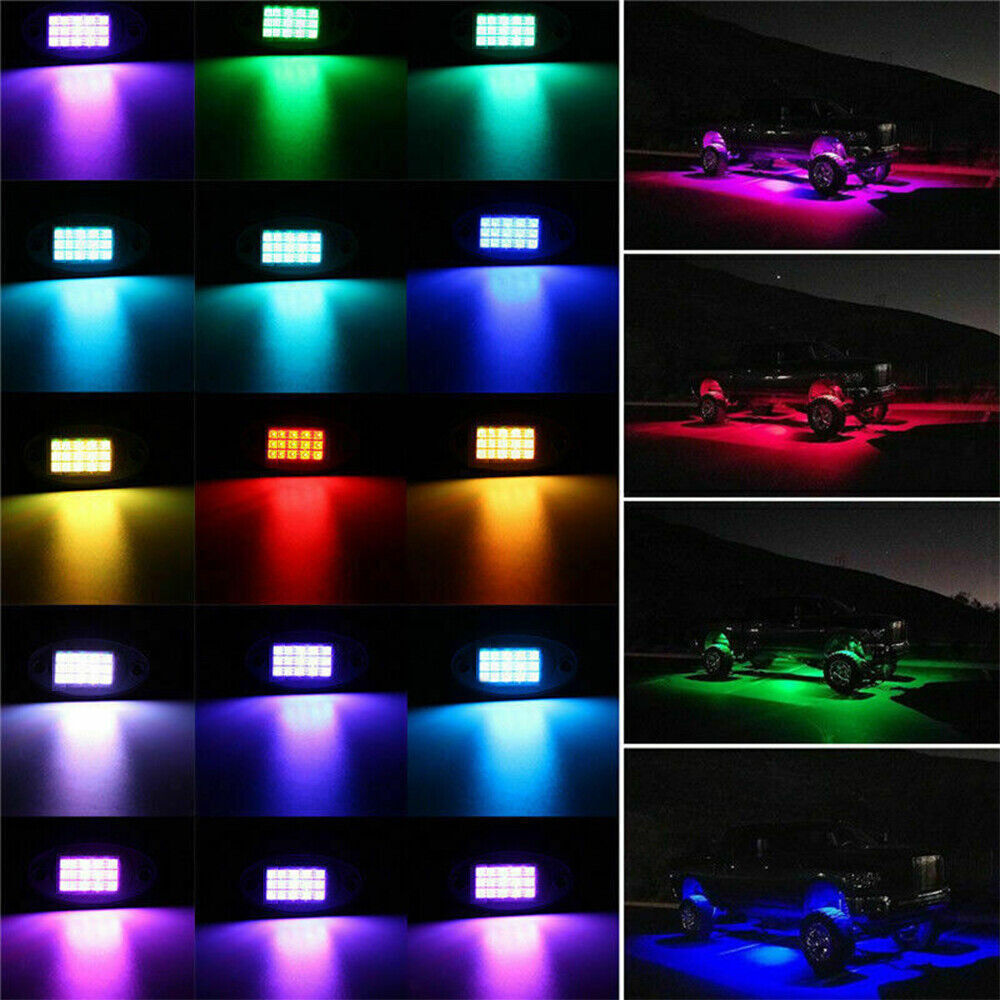 4x RGB LED Pods Rock Lights Kit Underbody Neon Light Fit Ford F-150 F-250 F-350
