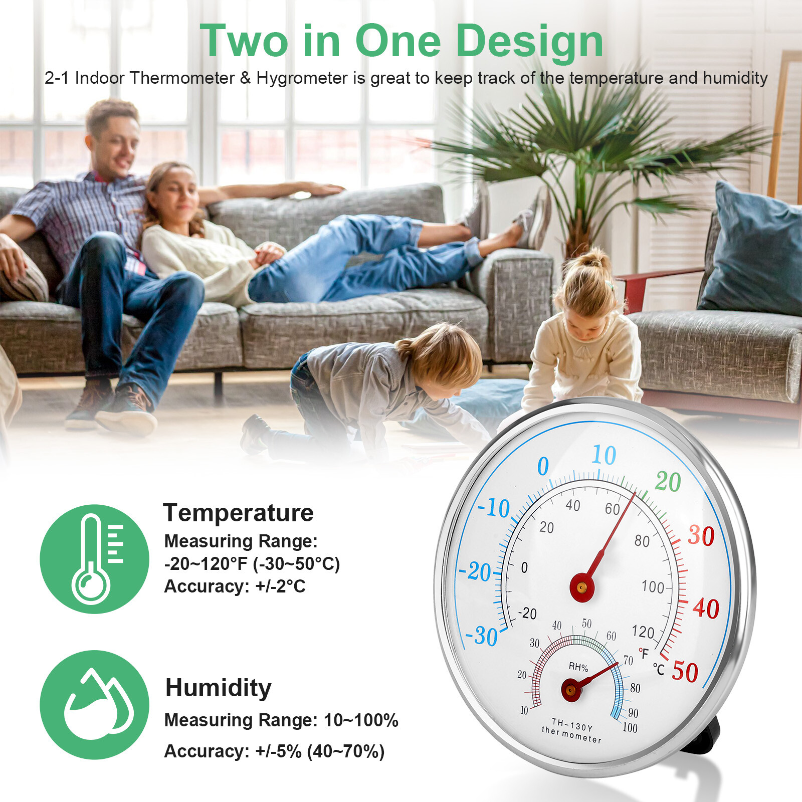 Wall Thermometer Indoor Outdoor Mount Garden Greenhouse Home Humidity Meter 2Pcs
