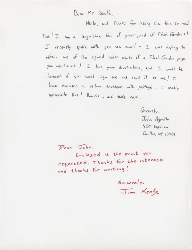 Jim Keefe- Signed Handwritten Note & Print