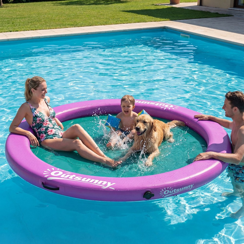 Outsunny 8FT Inflatable Water Hammock Floating Ring Dock Platform, Purple