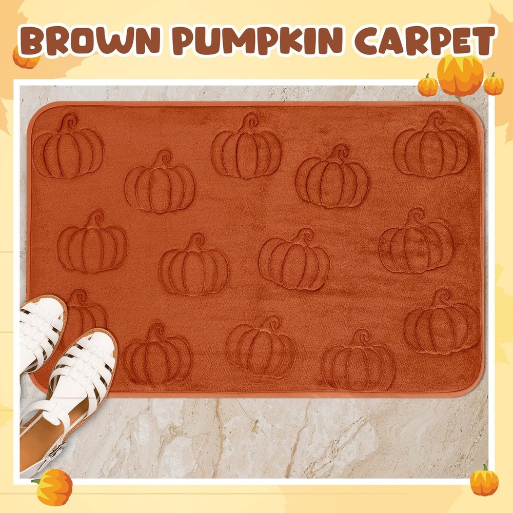 Nuanchu Pumpkins Fall Bathroom Rug 3D 11" x 1'4" (Rectangular), Brown