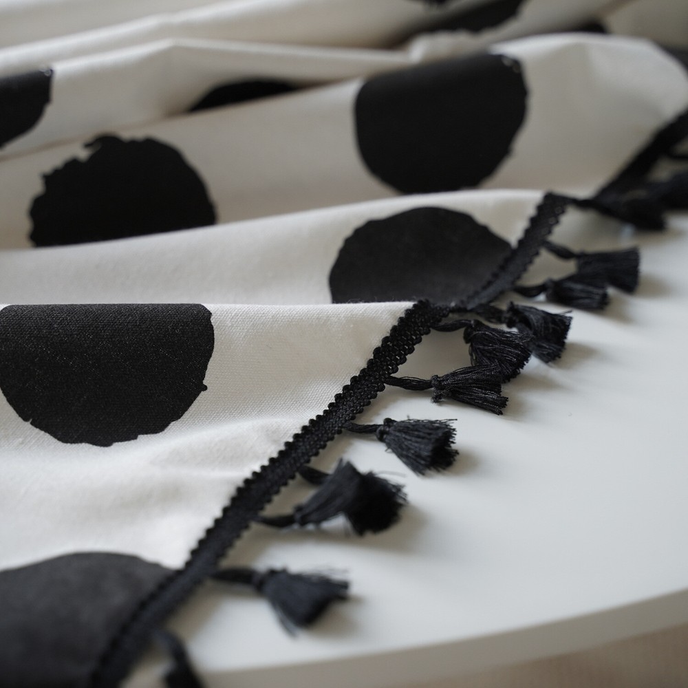 Round Tablecloth Tassel Black White Printed Oval Dot Rectangular Table Cloth