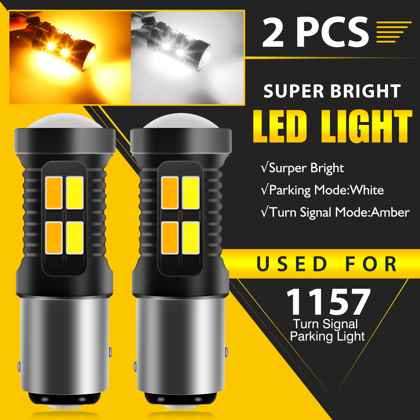 2x White/Amber 1157 LED DRL Switchback Turn Signal Parking Light Bulb Dual Color