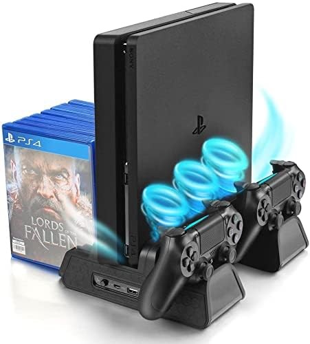 Vertical Stand for PS4 Slim - Cooling, Controller Charger & Game Storage