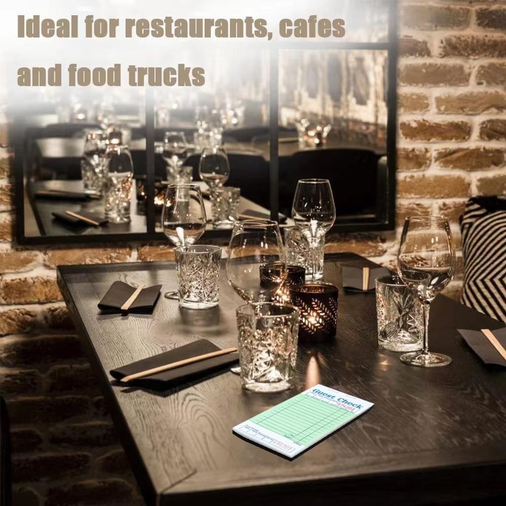 Waitress Notepad 6 Pack - Perforated Green Guest Checks for Efficient Ordering