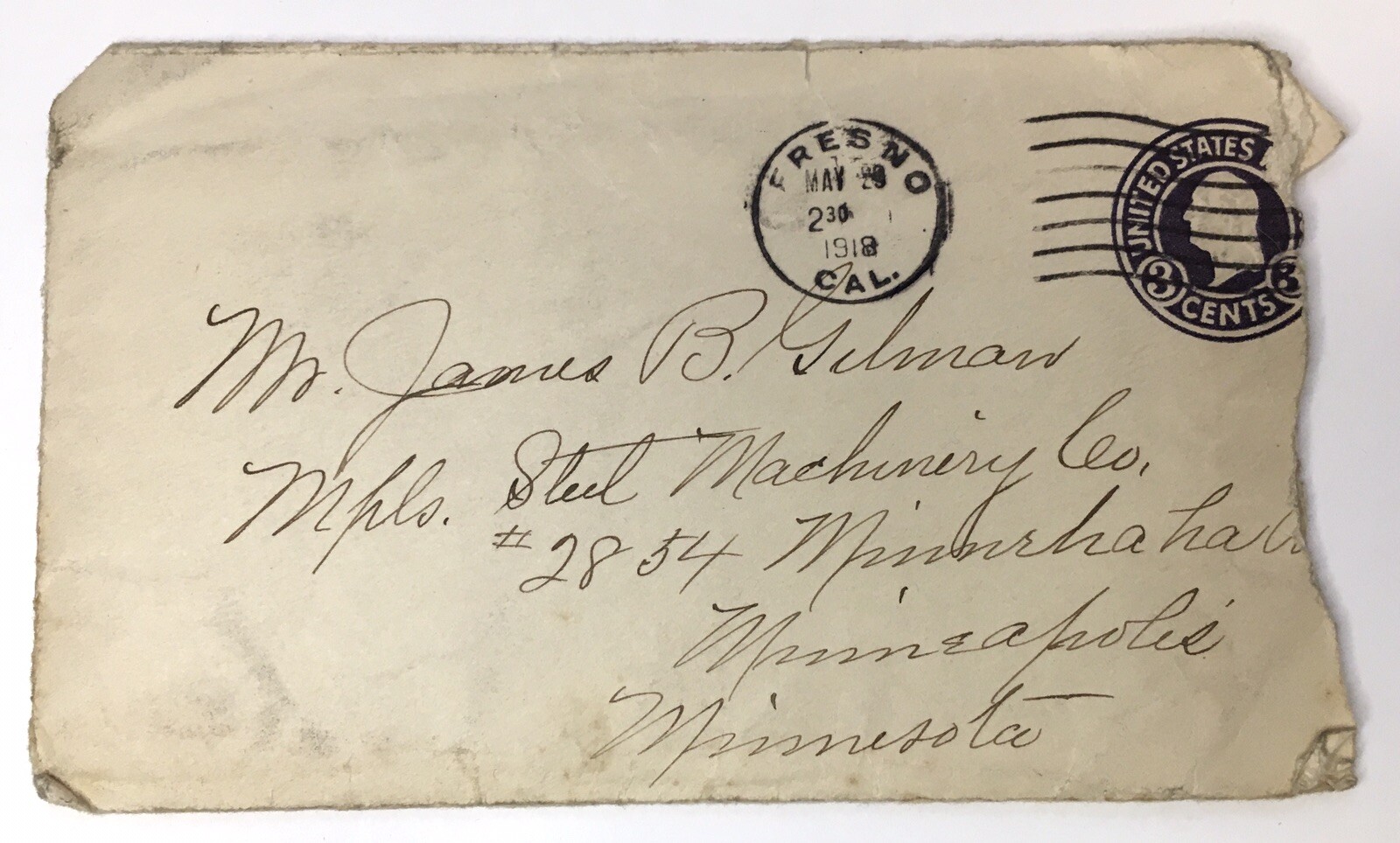 Antique 1918 Letter Origin California with Lake Street State Bank MN Reciept