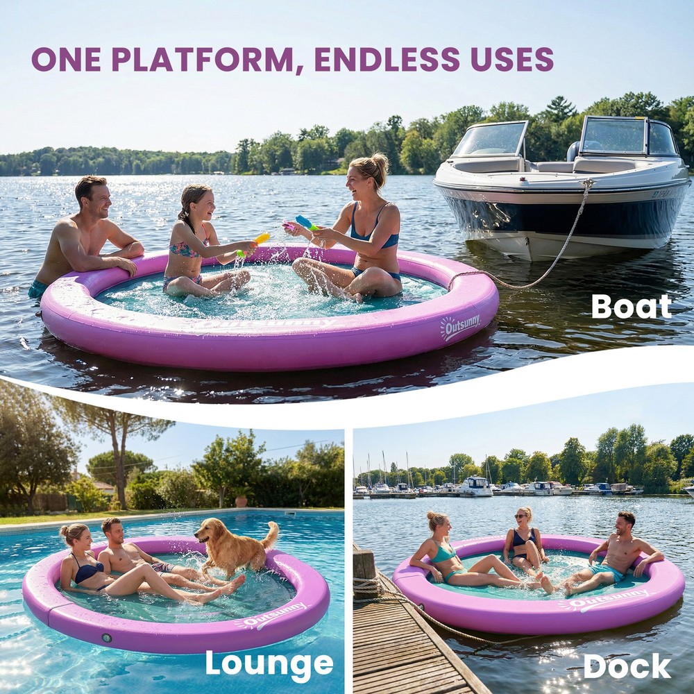 Outsunny 8FT Inflatable Water Hammock Floating Ring Dock Platform, Purple