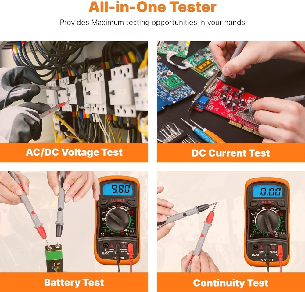 Durable Digital Multimeter with 1000V Support - Safe Testing for Home & Industry