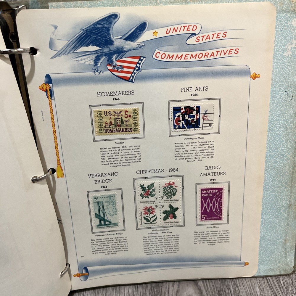 White Ace United States Commemoratives Postage Stamps Book 1947-1964 Qty 229