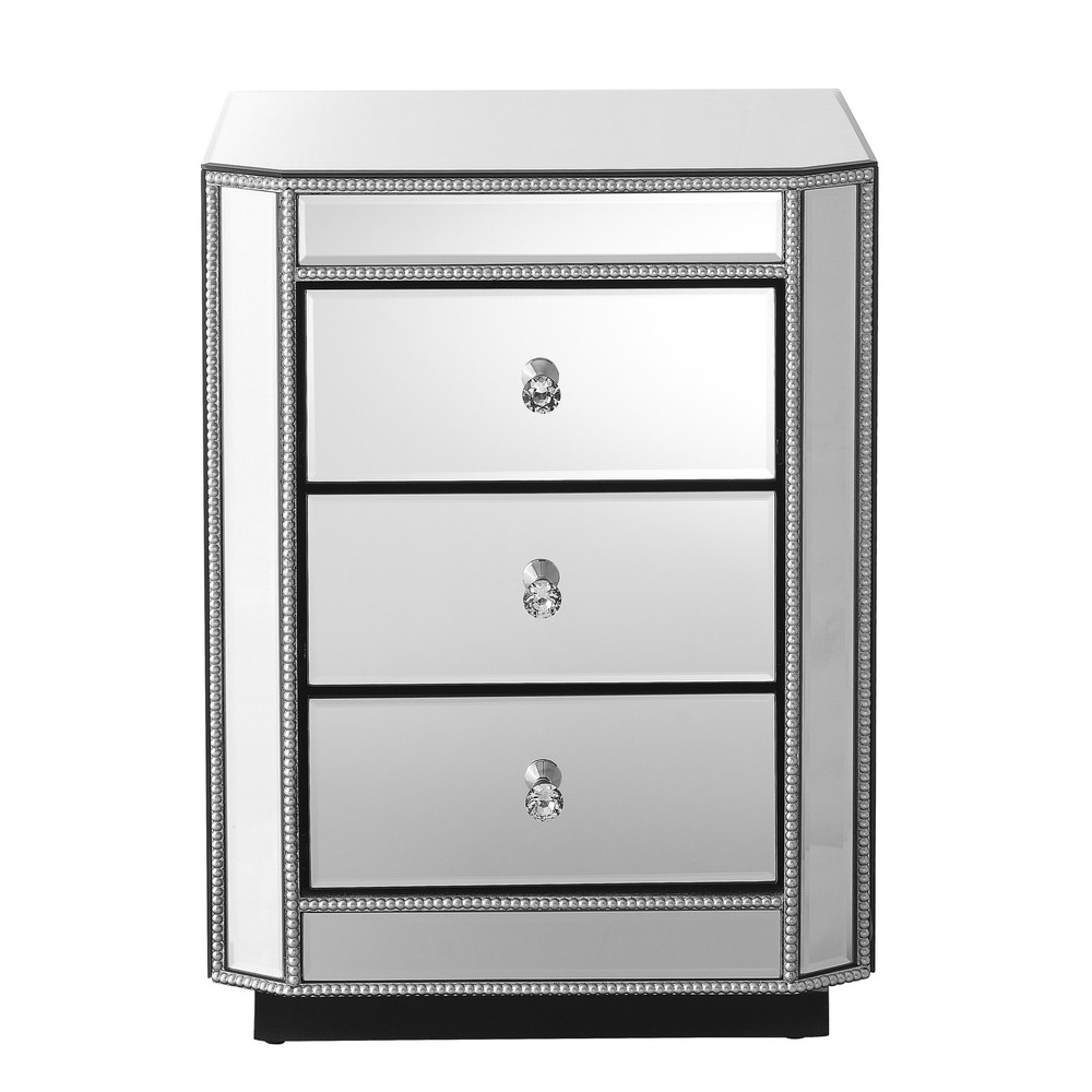 3-Drawer Mirrored Nightstand Bedside Table, Modern End Side Table