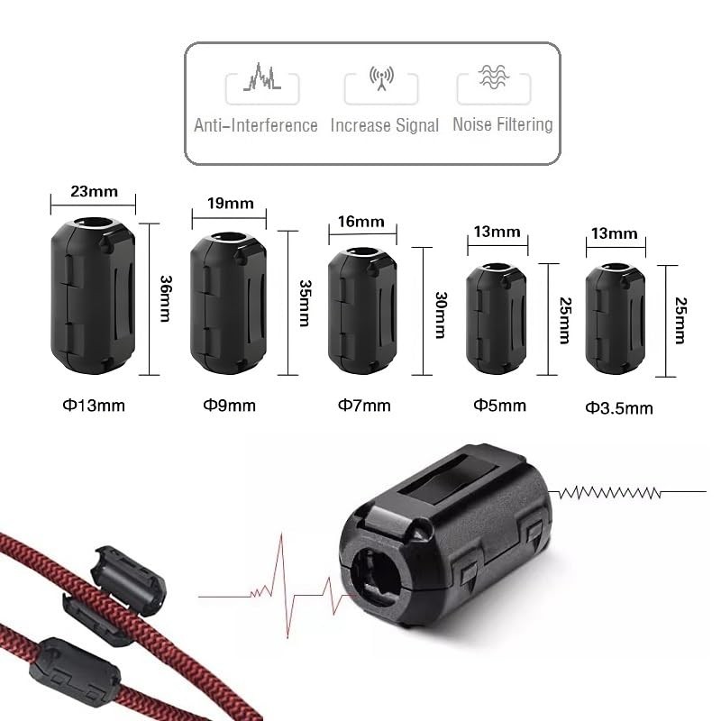 20PCS Clip-on Noise Filter,Anti-Interference High-Frequency Ferrite Core Chok...