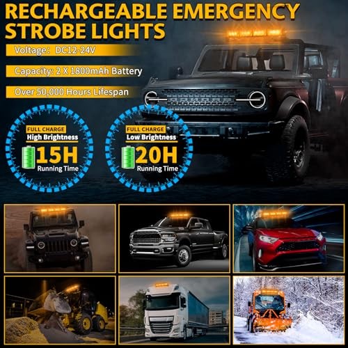 Rechargeable Emergency Strobe Light,12 LED Rooftop Emergency Hazard Strobe
