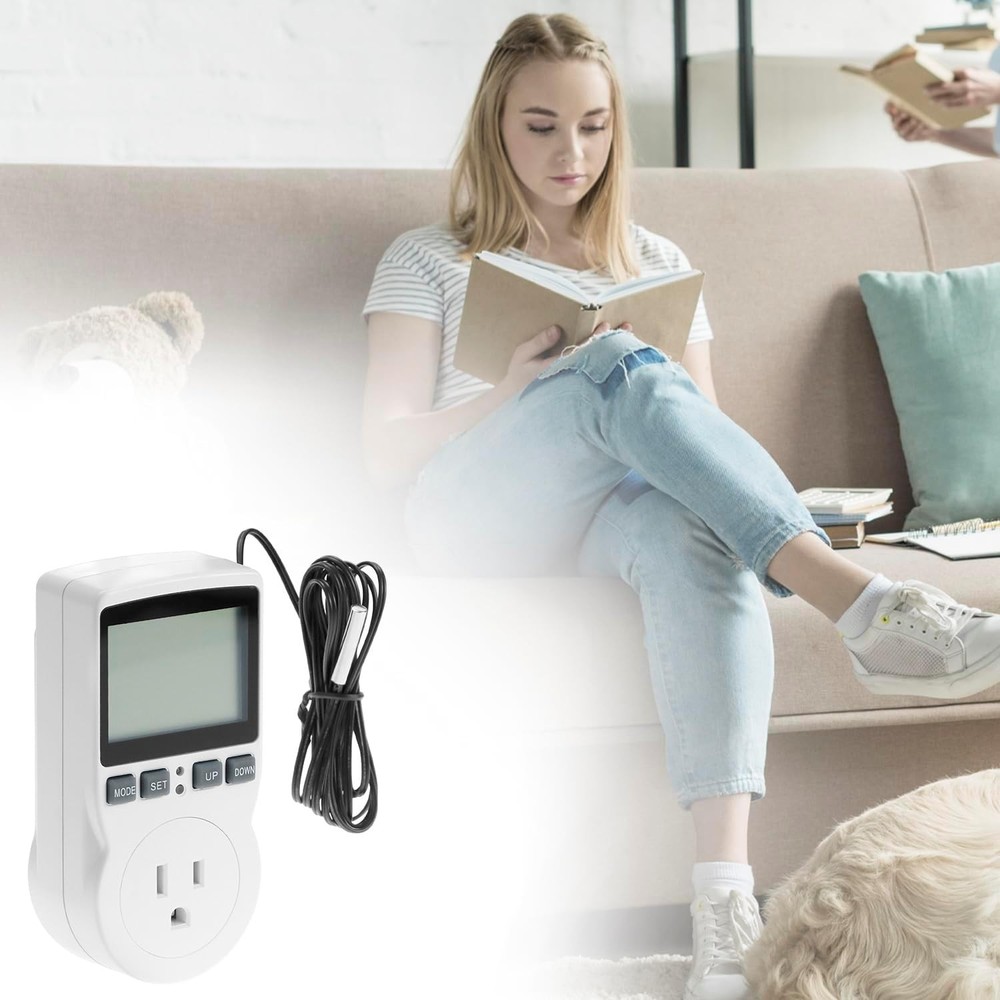 QWORK Digital Thermostat Outlet Plug Temperature Controller 1 Pack, White